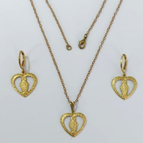 CONJUNTO NO BRUTO PRONTO PARA O BANHO - (2159) CONJUNTO COM CORRENTE CADEADO 45CM(CORAÇÃO 16MM) COM BRINCOS ARGOLINHA DE PRESSÃO - PESO: 5,4GR - COMPOSIÇÃO: 100% LATÃO - BRU0003430