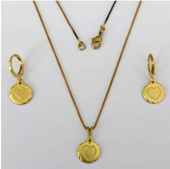 CONJUNTO NO BRUTO PRONTO PARA O BANHO - (4335) TAMANHO CORAÇÃO 12MM / CONJUNTO COM CORRENTE VENEZIANA 45CM COM BRINCOS ARGOLINHA DE PRESSÃO - PESO: 5.3GR - COMPOSIÇÃO: 100% LATÃO - BRU0003432