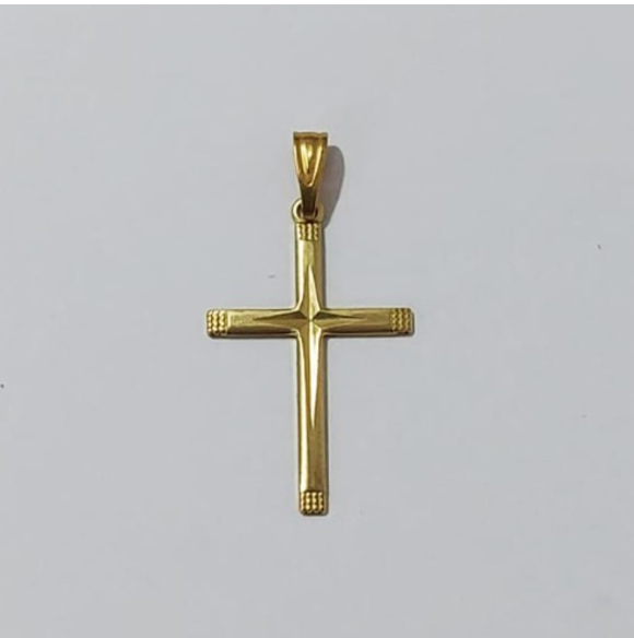 PINGENTE NO BRUTO PRONTO PARA O BANHO (100% LATÃO )(4151) - Cruz 24mm Lisa Centro Diamantada- PESO: 0,5GR - BRU0003461
