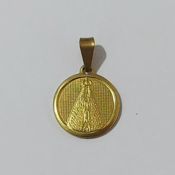 PINGENTE NO BRUTO PRONTO PARA O BANHO (100% LATÃO )(1973) - Redonda 12mm 1 Lado C/ Aparecida 1 Lado Oraçao- PESO: 0,9GR - BRU0003462