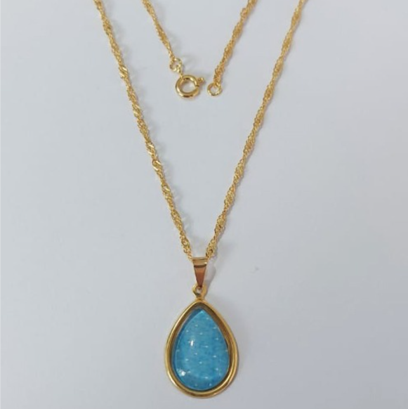 GARGANTILHA FOLHEADO A OURO - BANHADO COM 5 MILÉSIMOS + VERNIZ DIAMOND - CORRENTE SINGAPURA DE 45CM-PINGENTE GLASS IMPORTADO(TAMANHO 22MM)- OURO934