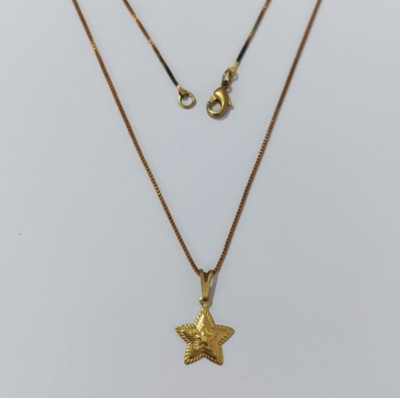 GARGANTILHA NO BRUTO PRONTO PARA O BANHO COM CORRENTE VENEZIANA DE 45CM (100% LATÃO )(E2640) -Estrela com desenhos 13mm-( PESO: 2.2GR - BRU0003481