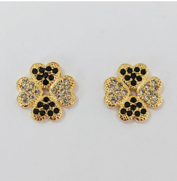 BRINCO FOLHEADO A OURO - BANHADO COM 5 MILÉSIMOS + VERNIZ DIAMOND - BRINCO TRVO CRAVEJADO ( TAMANHO 14MM- OURO943