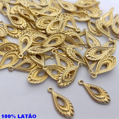 ACESSÓRIO NO BRUTO PRONTO PARA O BANHO - (3079) Gota 13mm Estampado (CX143) COMPOSIÇÃO: 100% LATÃO - PESO: 0,3GR - BRU0003486