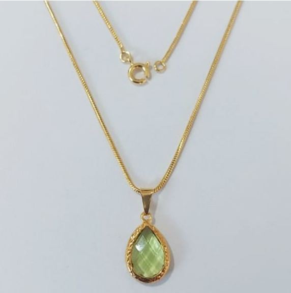 GARGANTILHA FOLHEADO A OURO - BANHADO COM 5 MILÉSIMOS + VERNIZ DIAMOND - COM PINGENTE E CORRENTE DE 45CM / PINGENTE GOTA 10X14MM- OURO961