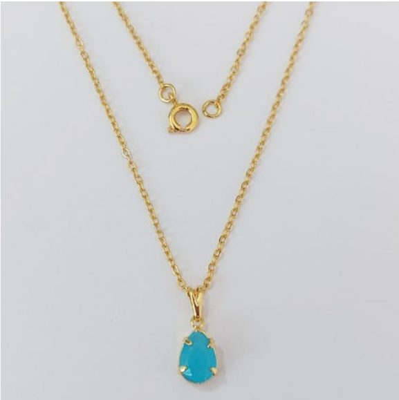 GARGANTILHA FOLHEADO A OURO - BANHADO COM 5 MILÉSIMOS + VERNIZ DIAMOND - COM PINGENTE E CORRENTE DE 45CM / PINGENTE GOTA 6MM- OURO962