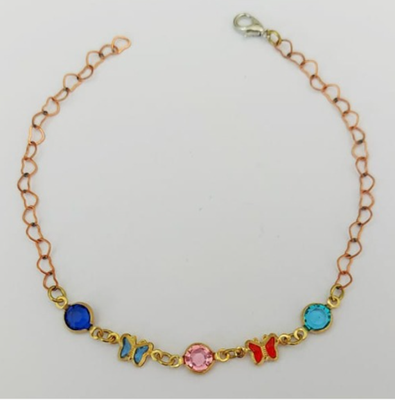 PULSEIRA NO BRUTO PRONTA PARA O BANHO - (CX144) PULSEIRA COM BORBOLETAS SUPER DELICADAS - TAMANHO 18CM - PESO TOTAL 1.9GR - BRU0003507