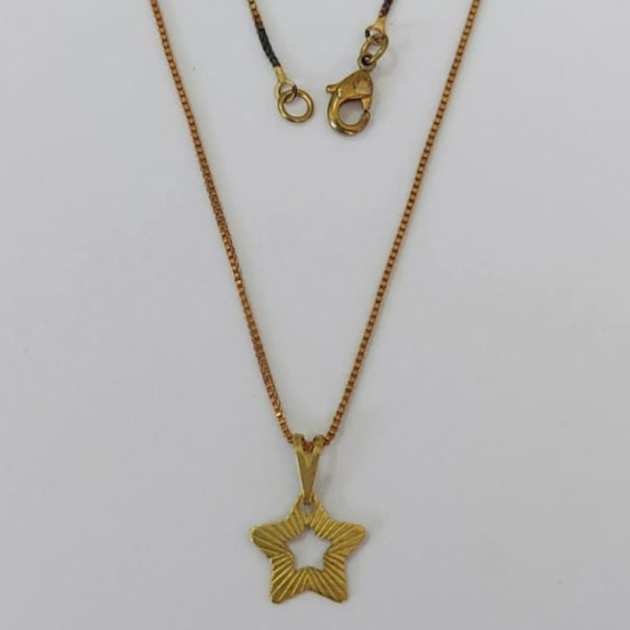 GARGANTILHA NO BRUTO PRONTO PARA O BANHO(3.1136E1)- COM CORRENTE VENEZIANA DE 45CM COM FECHO LAGOSTA ( PINGENTE DE ESTRELA VASADO )/ PESO 1.8GR - BRU0003525