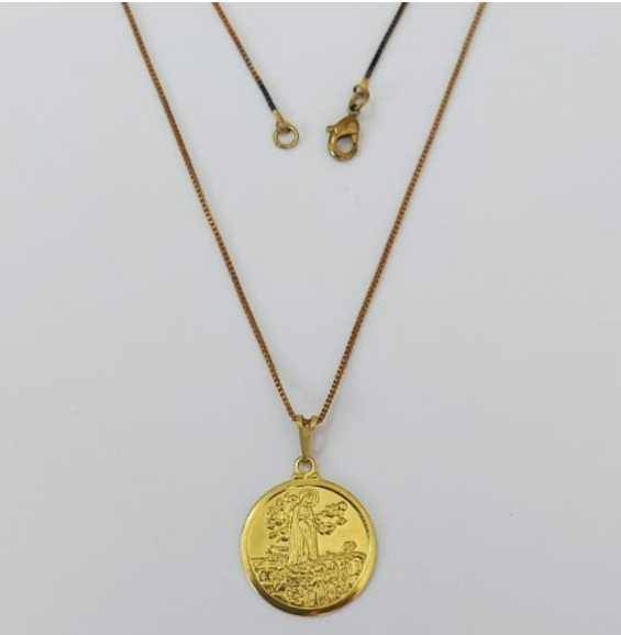 GARGANTILHA NO BRUTO PRONTO PARA O BANHO(1879)- COM CORRENTE VENEZIANA DE 45CM COM FECHO LAGOSTA (Pingente N.s. Fatima Borda Diamantada. 20mm)/ PESO 4.4GR - BRU0003530