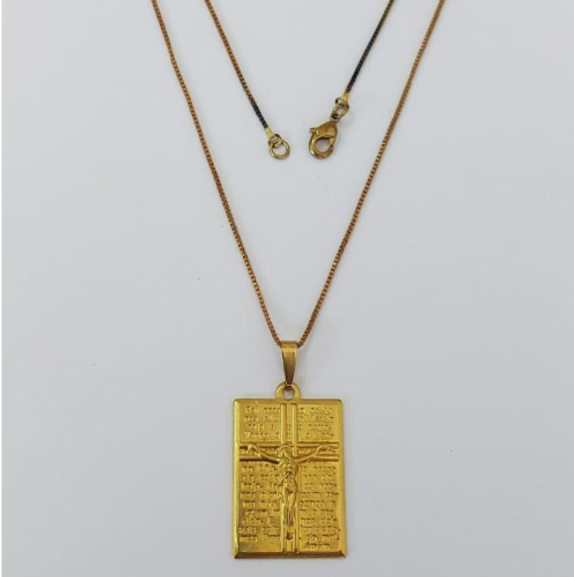 GARGANTILHA NO BRUTO PRONTO PARA O BANHO(926)- COM CORRENTE VENEZIANA DE 45CM COM FECHO LAGOSTA (Retangulo 28mm C/ Cristo Pai Nosso)/ PESO 6.4GR - BRU0003531