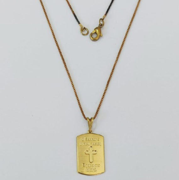 GARGANTILHA NO BRUTO PRONTO PARA O BANHO(3808)- COM CORRENTE VENEZIANA DE 45CM COM FECHO LAGOSTA (Placa Arredondado 20mm Cruz)/ PESO 3.4GR - BRU0003532