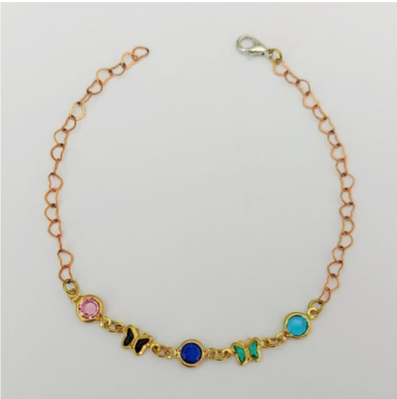 PULSEIRA NO BRUTO PRONTA PARA O BANHO - (CX144) PULSEIRA COM BORBOLETAS SUPER DELICADAS - TAMANHO 18CM - PESO TOTAL 1.9GR - BRU0003538