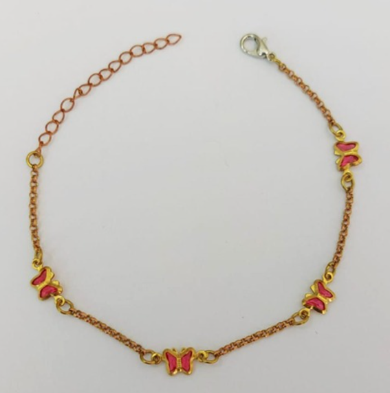 PULSEIRA NO BRUTO PRONTA PARA O BANHO - (CX144) PULSEIRA COM BORBOLETAS SUPER DELICADAS - TAMANHO 18CM - PESO TOTAL 1.9GR - BRU0003540