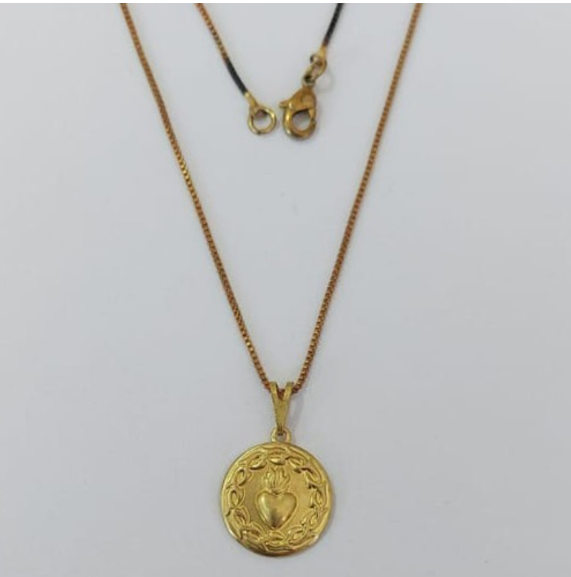 GARGANTILHA NO BRUTO PRONTO PARA O BANHO(3937)- COM CORRENTE VENEZIANA DE 45CM COM FECHO LAGOSTA (Medalha Sagrado Coração Jesus 15mm)/ PESO 2.9GR - BRU0003545
