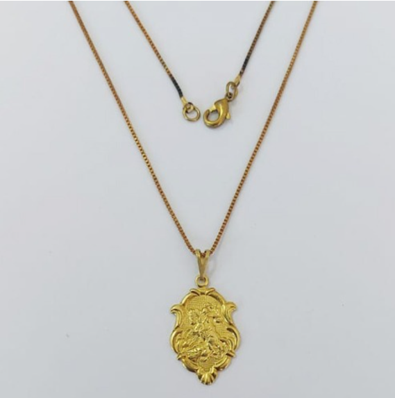 GARGANTILHA NO BRUTO PRONTO PARA O BANHO(1784)- COM CORRENTE VENEZIANA DE 45CM COM FECHO LAGOSTA (Pingente Sao Jorge Moldura 22mm)/ PESO 3.9GR - BRU0003547