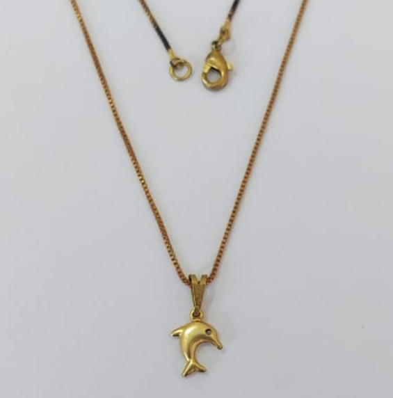 GARGANTILHA NO BRUTO PRONTO PARA O BANHO(E2268)- COM CORRENTE VENEZIANA DE 45CM COM FECHO LAGOSTA (Golfinho pequeno 10MM)/ PESO 1.8GR - BRU0003548