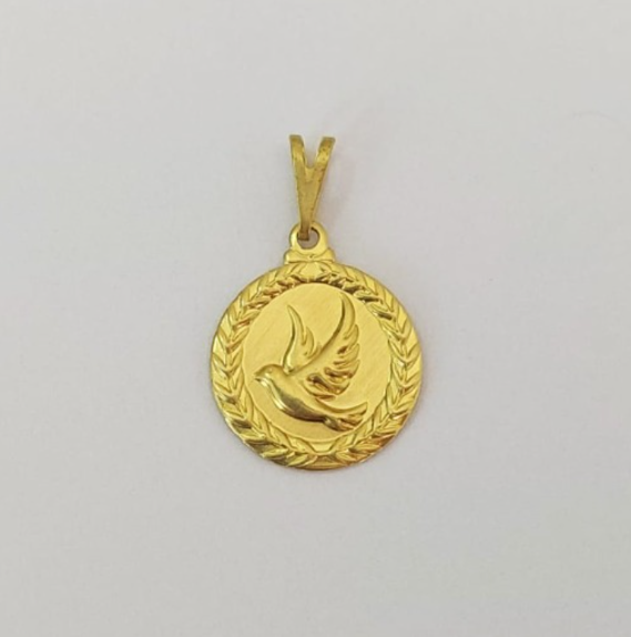 PINGENTE NO BRUTO PRONTO PARA O BANHO COM CONTRA ARGOLA(4996) COMPOSIÇÃO 100% LATÃO ( Redonda 15mm C/ Espirito Santo Borda Ramo De Oliveira) PESO 1.2GR - BRU0003562