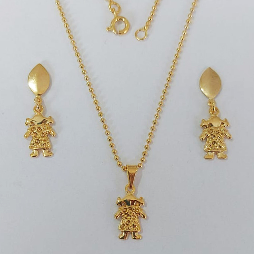 CONJUNTO FOLHEADO A OURO - BANHADO COM 5 MILÉSIMOS + VERNIZ DIAMOND - CONJUNTO COM CORRENTE BOLINHA 40CM E COM BRINCOS DE PINO MENINA 10MM - OURO1044