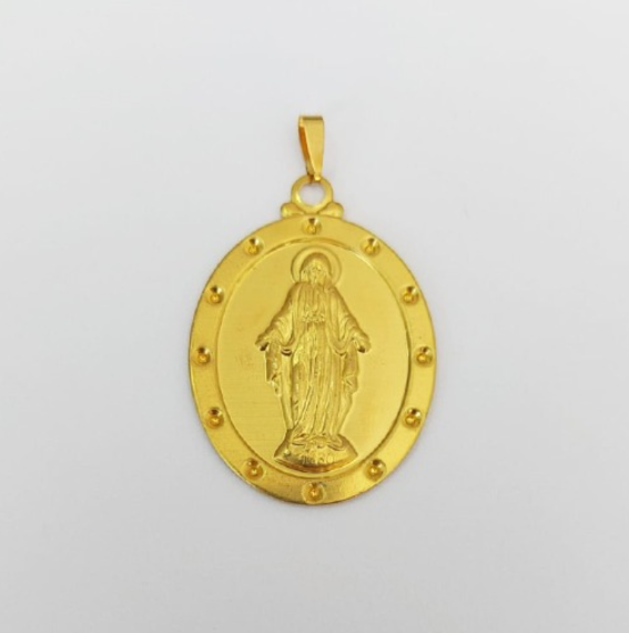 PINGENTE NO BRUTO PRONTO PARA O BANHO COM CONTRA ARGOLA(487) COMPOSIÇÃO 100% LATÃO (Pingente Oval N.s. Das Graças 40x33 ) PESO 3.8GR - BRU0003577