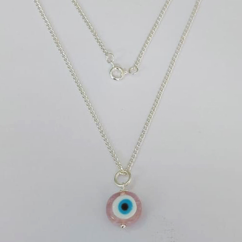 GARGANTILHA FOLHEADO A PRATA COM 50 MILÉSIMOS + VERNIZ DIAMOND CORRENTE 40CM COM PINGENTE OLHO GREGO 13MM PRA782