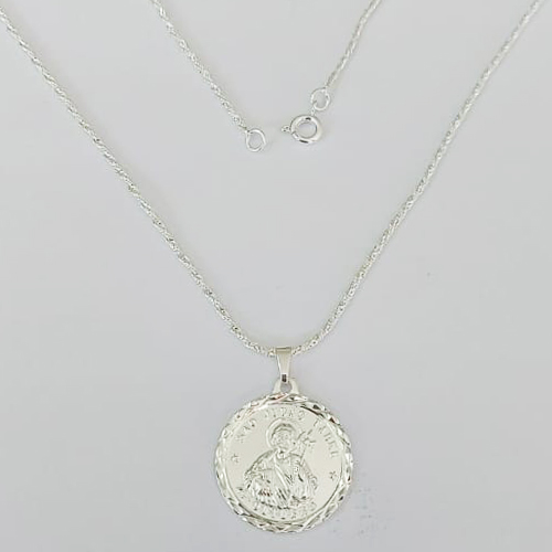 GARGANTILHA FOLHEADO A PRATA COM 50 MILÉSIMOS + VERNIZ DIAMOND CORRENTE 40CM COM PINGENTE SÃO JUDAS 22MM PRA784