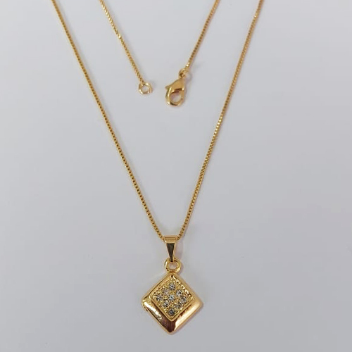 GARGANTILHA FOLHEADO A OURO - BANHADO COM 5 MILÉSIMOS + VERNIZ DIAMOND - CORRENTE VENEZIANA 45CM PINGENTE COM MICRO ZIRCÔNIAS 13MM- OURO1101