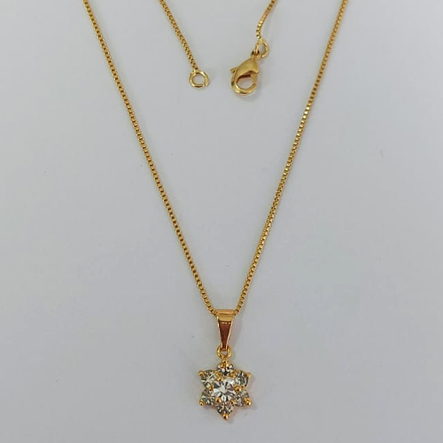 GARGANTILHA FOLHEADO A OURO - BANHADO COM 5 MILÉSIMOS + VERNIZ DIAMOND - CORRENTE VENEZIANA 45CM PINGENTE FLOR COM ZIRCÔNIAS 9MM- OURO1107