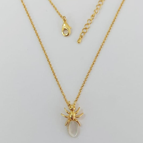 GARGANTILHA FOLHEADO A OURO - BANHADO COM 5 MILÉSIMOS + VERNIZ DIAMOND - CORRENTE ELLO PORTUGUÊS 40CM PINGENTE ARANHA 11MM- OURO1108