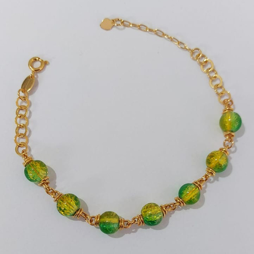 PULSEIRA FOLHEADO A OURO - BANHADO COM 5 MILÉSIMOS + VERNIZ DIAMOND - PULSEIRA 17CM COM PEDRAS NATURAIS VERDES E AMARELAS - OURO1112