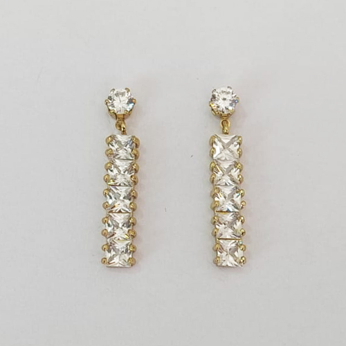 BRINCO FOLHEADO A OURO COM VERNIZ DIAMOND - BRINCO DE PINO COM ZIRCÔNIAS 27MM - OURO1159