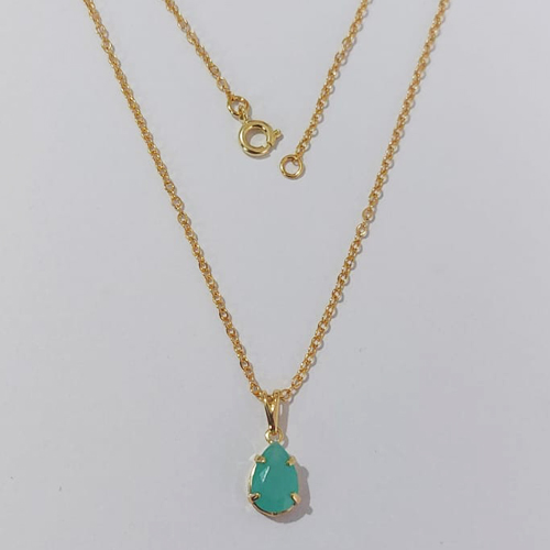 GARGANTILHA FOLHEADO A OURO - BANHADO COM 5 MILÉSIMOS + VERNIZ DIAMOND - GARGANTILHA CORRENTE CADEADO 45CM COM ZIRCÔNIA AZUL 6X10MM - OURO1163