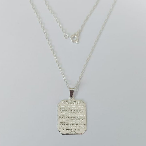 GARGANTILHA FOLHEADO A PRATA COM 50 MILÉSIMOS + VERNIZ DIAMOND CORRENTE 40CM COM PLACA DOTAÇÃO DO PAI NOSSO 18X25MM - PRA790