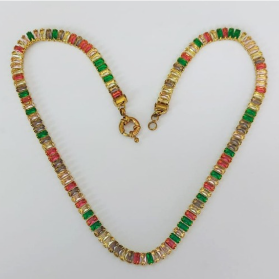 SHOCKER NO BRUTO PRONTO PARA O BANHO(CX145)/TAMANHO 42CM LARGURA 5MM TODA EM ZIRCONIA COLORIDA- COM FECHO BOIA / PESO 15,5GR -BRU0003590