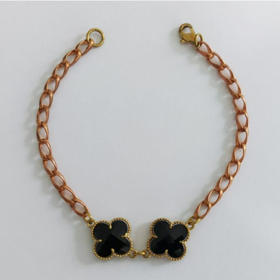 PULSEIRA NO BRUTO PRONTA PARA O BANHO - (CX145) PULSEIRA SIMPLES COM DOIS TREVO 12MM ) - TAMANHO 18CM - PESO TOTAL 6.4GR- BRU0003599