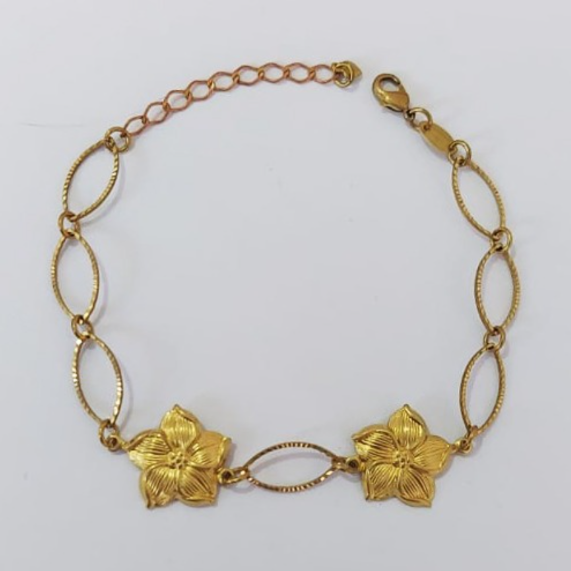 PULSEIRA NO BRUTO PRONTA PARA O BANHO - (CX145) PULSEIRA SIMPLES COM FLORES - TAMANHO 18CM - PESO TOTAL 4.5GR- BRU0003600