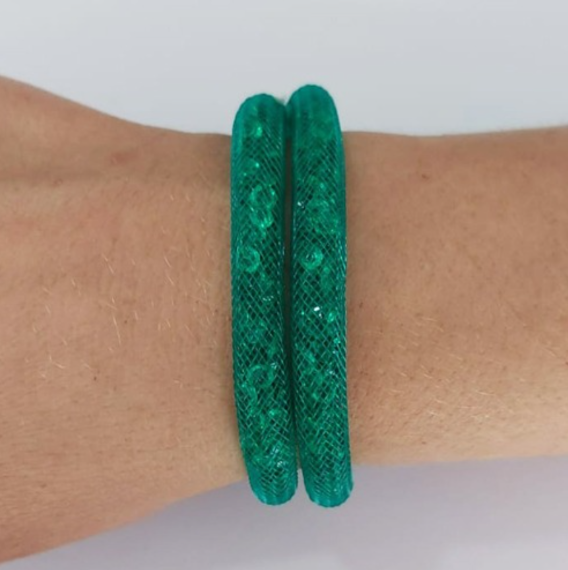 PULSEIRA STARDUST ROXA DUPLA E MALHA COM PEDRAS EM CRISTAIS E FECHO MAGNÉTICO - (CX.17) TAMANHO: 45CM - BIJU00088