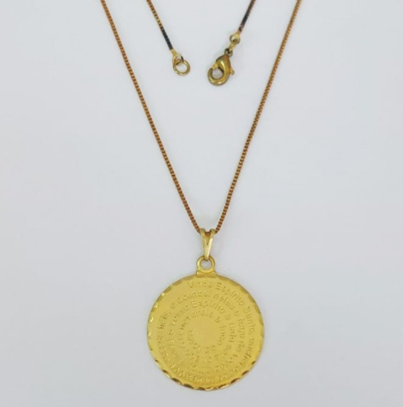 GARGANTILHA NO BRUTO PRONTO PARA O BANHO(CX146)CORRENTE VENEZIANA DE 45CM( Pingente Medalha 25mm C/ Oraçao Vinde Espirito Santo ( peso 4,9gr -BRU0003615