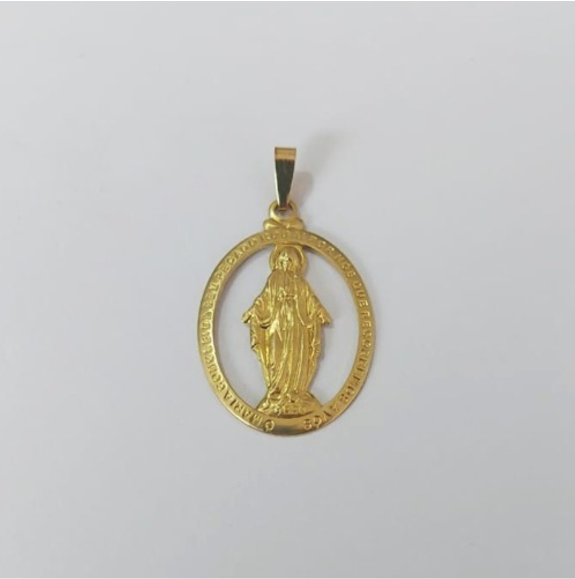 PINGENTE NO BRUTO PRONTO PARA O BANHO(577)(COM CONTRA ARGOLA)Medalha Oval Vaz C/ N. Sra. Graças 30x24mm / PESO 2.3GR - BRU0003619