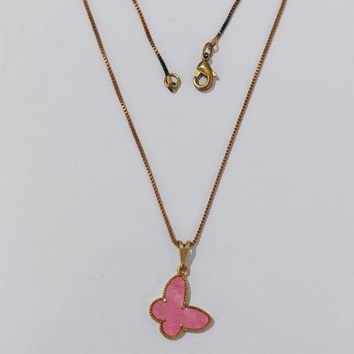 GARGANTILHA NO BRUTO PRONTO PARA O BANHO - COM CORRENTE VENEZIANA DE 45CM - PINGENTE BOORBOLETA ROSA 15MM PESO: 3,0GR - BRU0003689