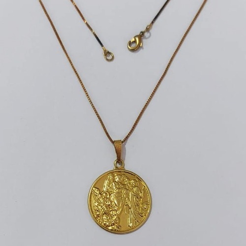 GARGANTILHA NO BRUTO PRONTO PARA O BANHO(3094) - COM CORRENTE VENEZIANA DE 45CM - PINGENTE MEDALHA MIGUEL / RAFAEL/ GABRIEL 25MM PESO: 5,3GR - BRU0003695