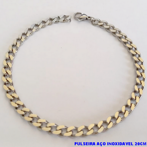 PULSEIRA EM AÇO INOXIDAVEL PRONTA COM FECHO LAGOSTA (TAMANHO 20CM) LARGURA 5.2MM - (AÇO18) AÇO2302