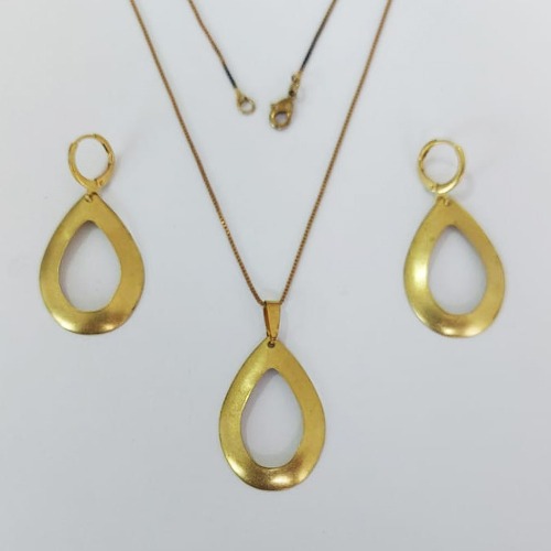 CONJUNTO NO BRUTO PRONTO PARA O BANHO COM CORRENTE VENEZIANA DE 45CM (100% LATÃO )(V1352) - PINGENTE GOTA VAZADA 21MM-( PESO: 6,7GR - BRU0003698