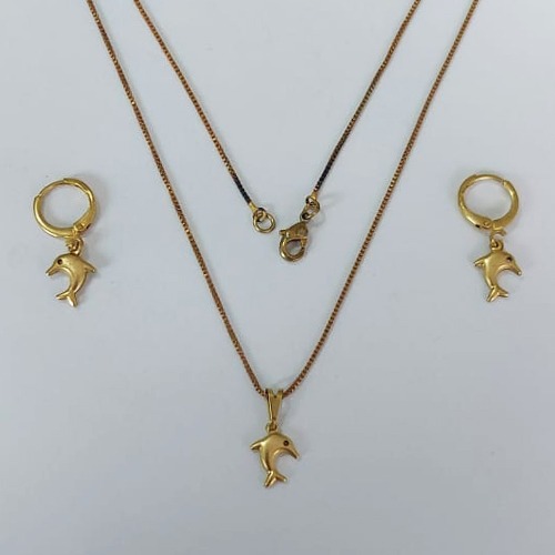 CONJUNTO NO BRUTO PRONTO PARA O BANHO COM CORRENTE VENEZIANA DE 45CM (100% LATÃO )(E2268) - PINGENTES GOLFINHOS 8MM-( PESO: 3,8GR - BRU0003701