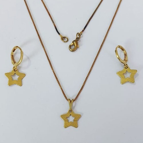 CONJUNTO NO BRUTO PRONTO PARA O BANHO COM CORRENTE VENEZIANA DE 45CM (100% LATÃO )(3.1336F1) - PINGENTES ESTRELAS VAZADAS E DESENHADAS 12MM-( PESO: 4,1GR - BRU0003702
