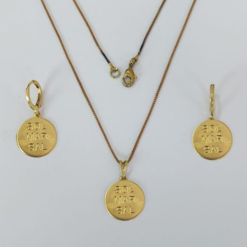CONJUNTO NO BRUTO PRONTO PARA O BANHO COM CORRENTE VENEZIANA DE 45CM (100% LATÃO )(4679) - PINGENTES REDONDO SOL MAR SAL 11MM- PESO: 4,2GR - BRU0003708