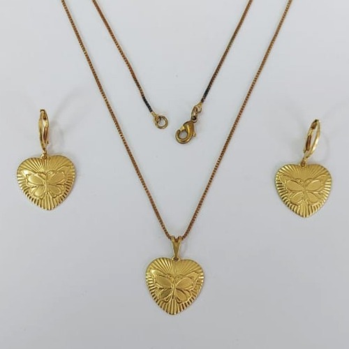 CONJUNTO NO BRUTO PRONTO PARA O BANHO COM CORRENTE VENEZIANA DE 45CM (100% LATÃO )(4998) - PINGENTES CORAÇÃO DIAMANTADO BORBOLETA 17MM- PESO: 7,1GR - BRU0003709