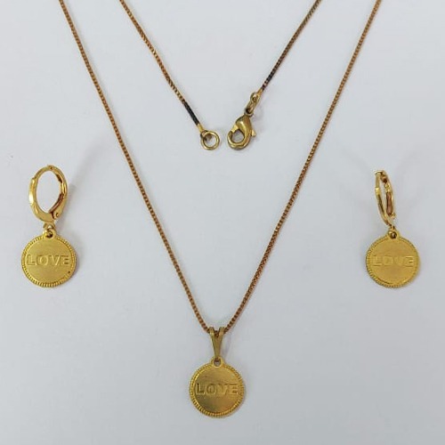 CONJUNTO NO BRUTO PRONTO PARA O BANHO COM CORRENTE VENEZIANA DE 45CM (100% LATÃO )(4336) - PINGENTES REDONDO LOVE 11MM- PESO: 6,6GR - BRU0003712
