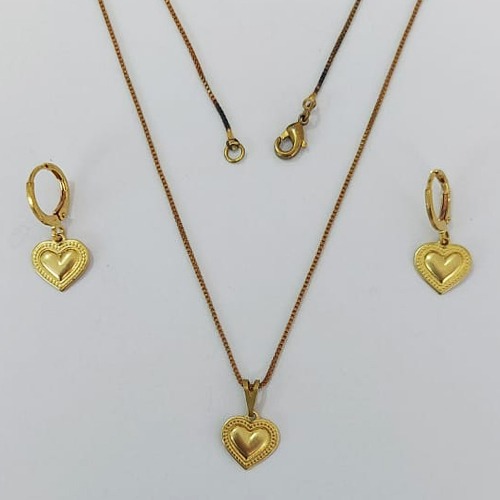 CONJUNTO NO BRUTO PRONTO PARA O BANHO COM CORRENTE VENEZIANA DE 45CM (100% LATÃO )(4035) - PINGENTES CORAÇÃO COM BORDA 10MM- PESO: 4,4GR - BRU0003714