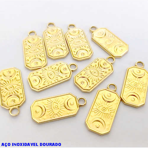 ACESSORIO EM AÇO INOXIDAVEL (DOURADO)(CX146) PINGENTE SOL/LUA/ESTRELAS - TAMANHO 2,3X1.1CM / AÇO2310
