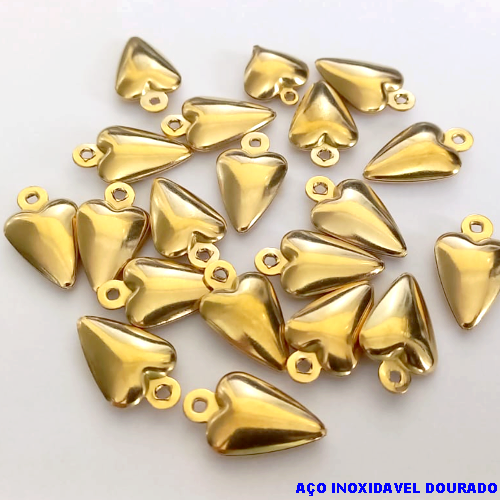 CESSORIO EM AÇO INOXIDAVEL (DOURADO)(CX146) PINGENTE CORAÇÃO DUPLO DE 18X10MM - TAMANHO / AÇO2312